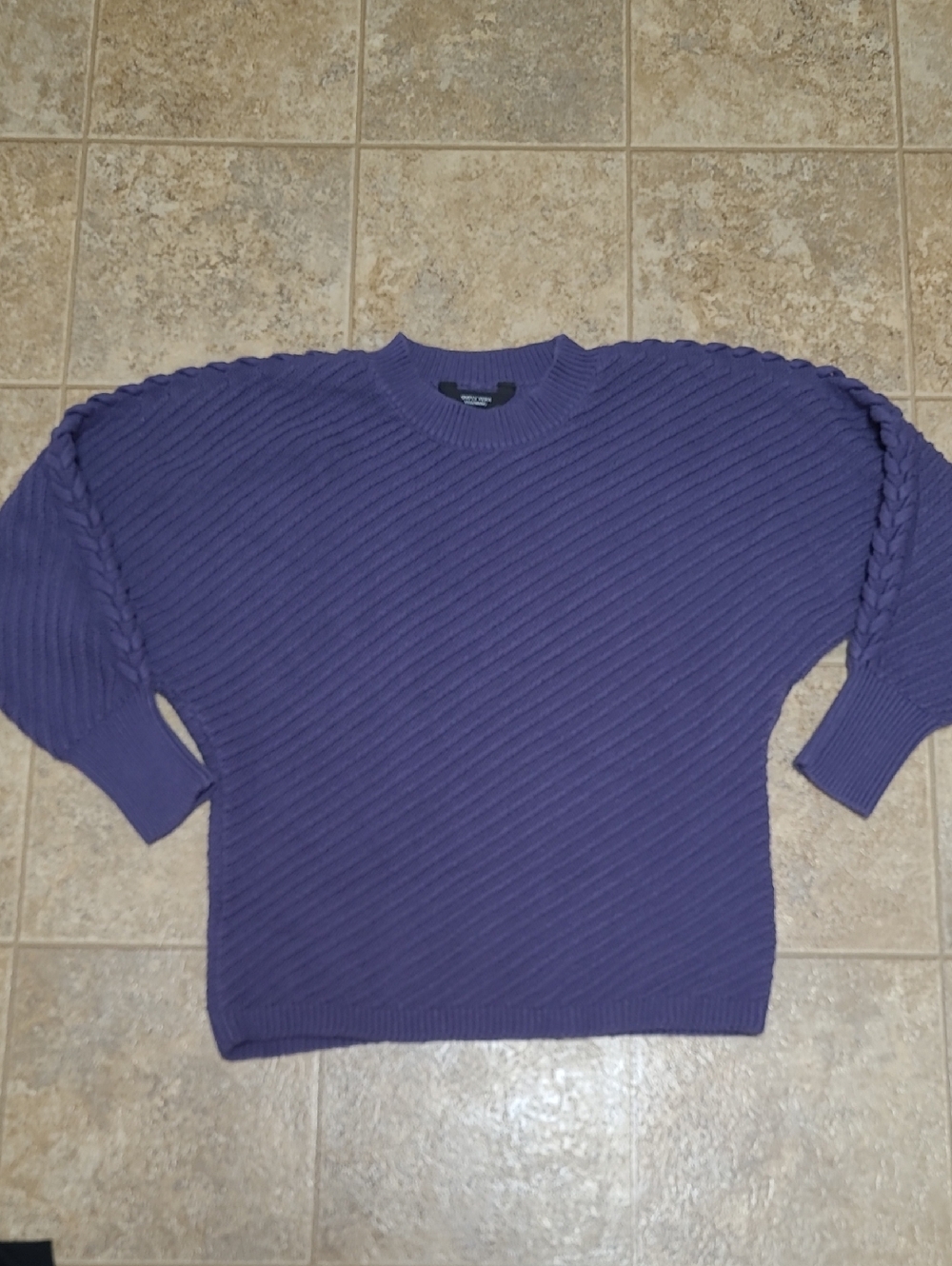 Simply Vera Vera Wang Purple Crewneck Cable-Accent Sweater Size Small